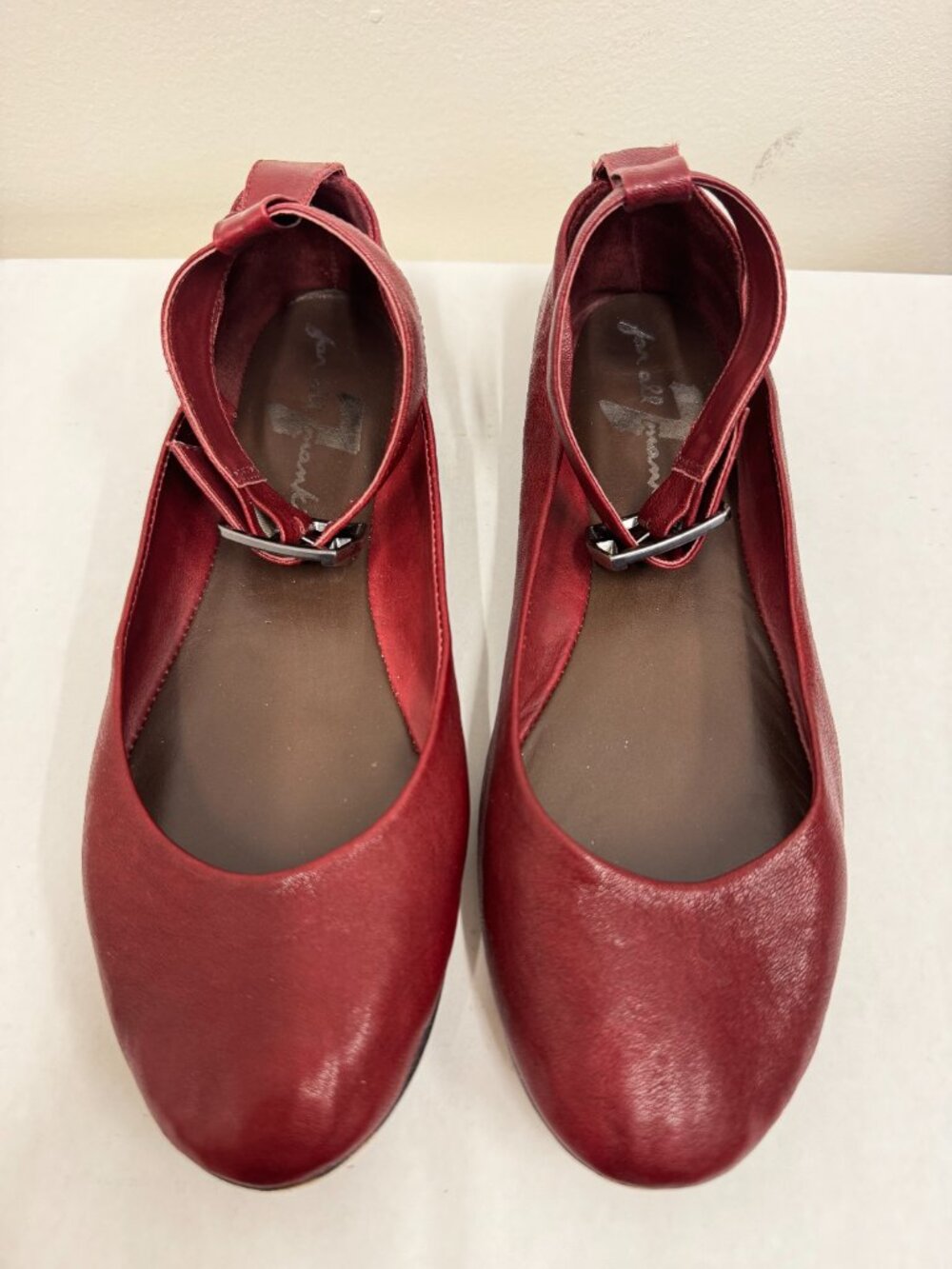Y2K 7 For All Mankind Womens Ballet Flats Cranberry Ankle Strap Leather Shoes - Picture 5 of 9